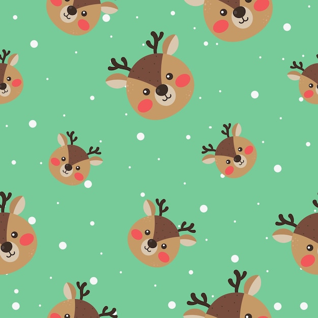 Premium Vector | Christmas reindeer seamless pattern on green background