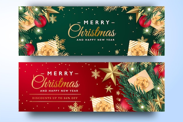 Christmas sale banner pack Free Vector