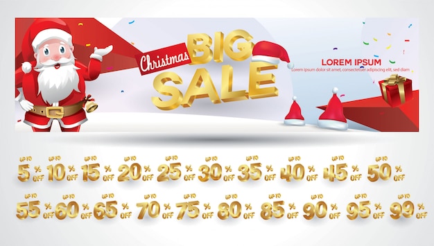 Christmas sale banner with discount tag percent Premium Vector