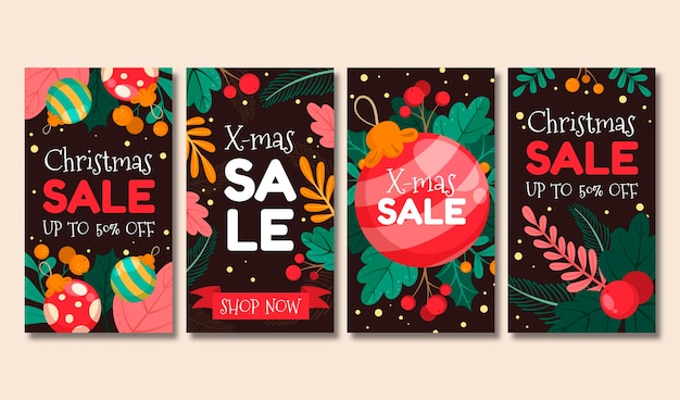 Christmas sale Instagram stories collection Free Vector - Colorful & Bright