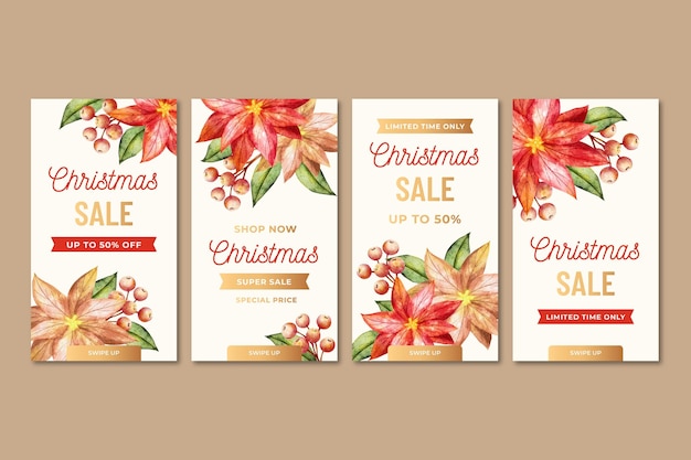 Christmas sale Instagram stories Free Vector- Poinsettia Design