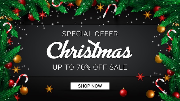 Premium Vector  Christmas sale promotion banner with special offer 70 % off.