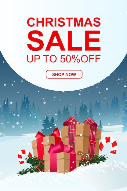 Premium Vector | Christmas sale, up to 50% off, banner with gifts ...