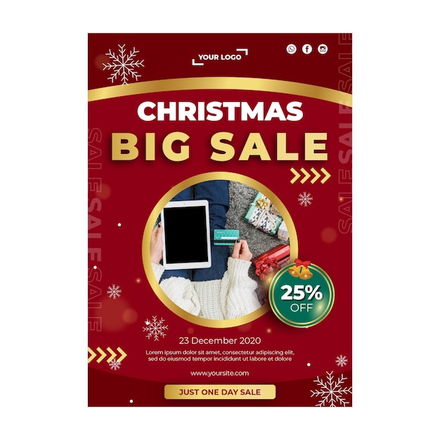 Free Vector Christmas sales ad template poster