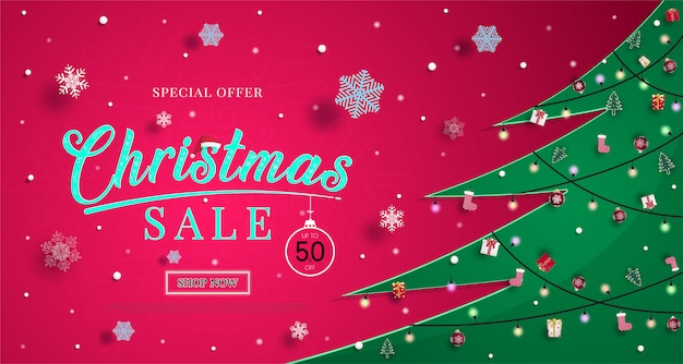 プレミアムベクター 雪の結晶とショッピング割引プロモーションイラストや背景のクリスマス販売バナー