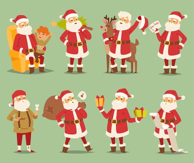 Premium Vector | Christmas santa claus character different poses ...