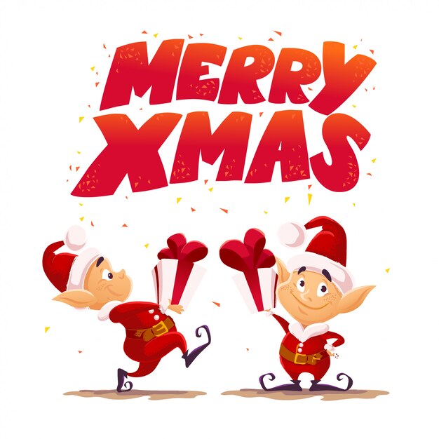 クリスマスサンタクロースエルフキャラクターの肖像画 漫画スタイルのイラスト 明けましておめでとう メリークリスマス要素 お祝いカード フレア ポスターに最適です プレミアムベクター