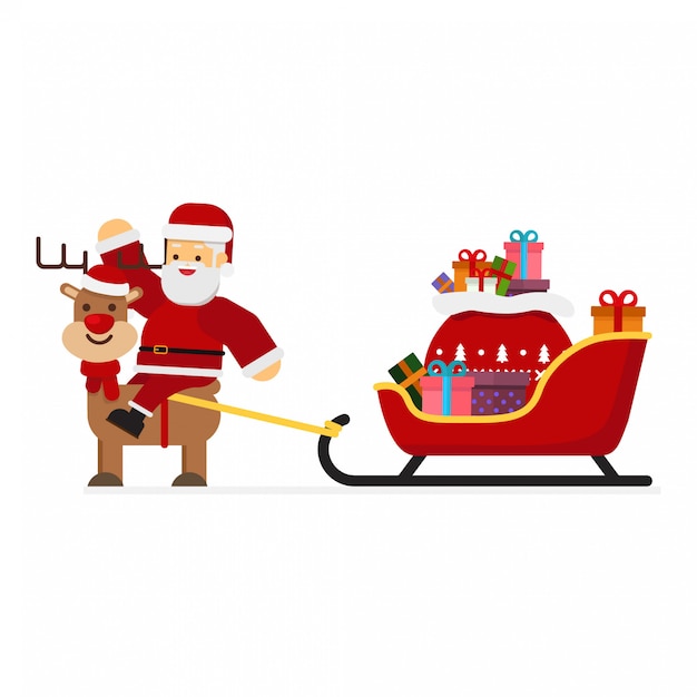 Premium Vector | Christmas santa claus jumps on deer and sledge