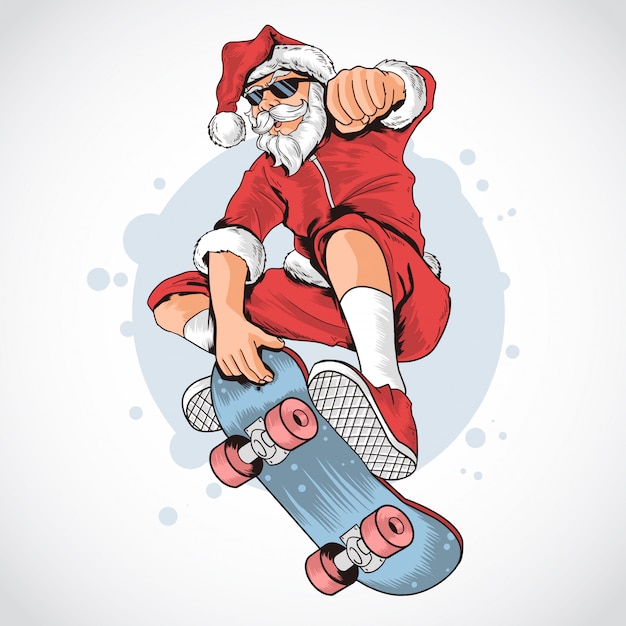 Download Christmas santa claus skateboard hypster Vector | Premium Download