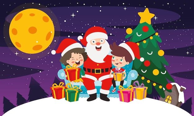 Premium Vector | Christmas scene with cartoon characters