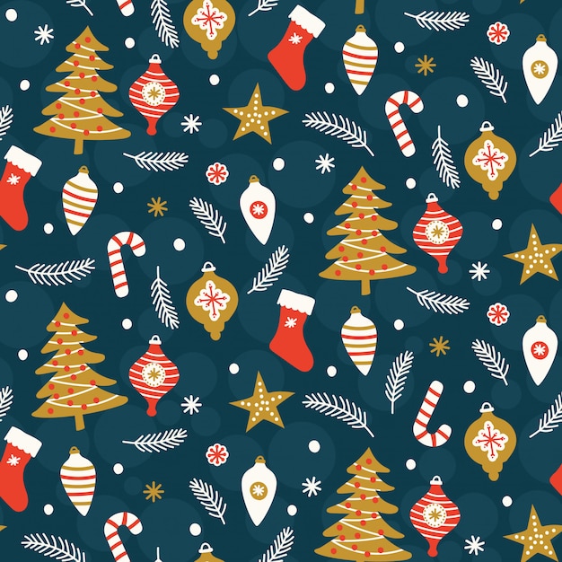 Premium Vector | Christmas seamless pattern on blue background