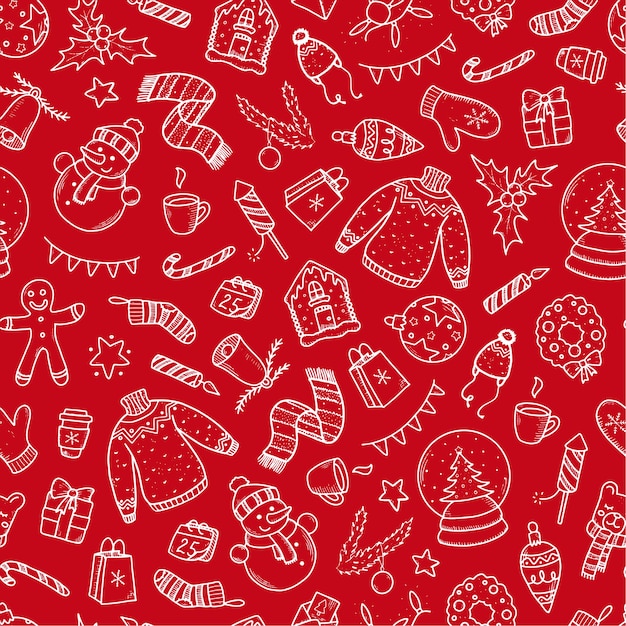 Premium Vector Christmas seamless pattern on red background