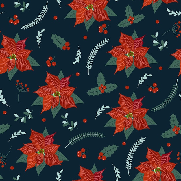 Premium Vector Christmas Seamless Pattern With Poinsettia Plant