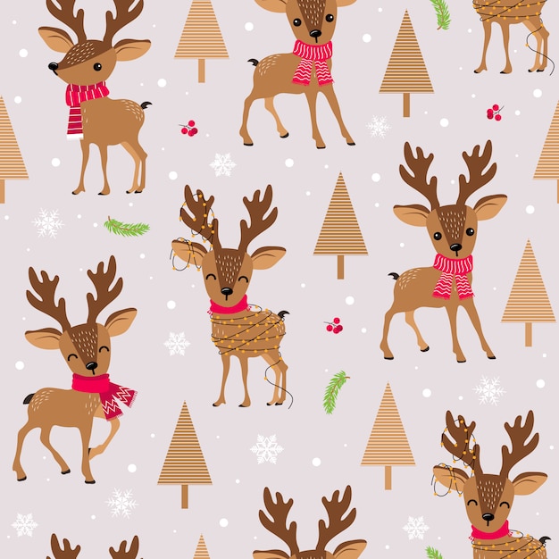 Premium Vector | Christmas seamless pattern with reindeer