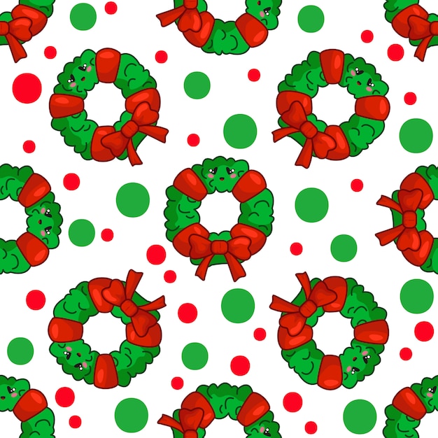 Premium Vector Christmas Seamless Pattern With Wreath Background