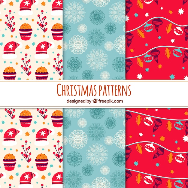 Free Vector | Christmas set of three patterns