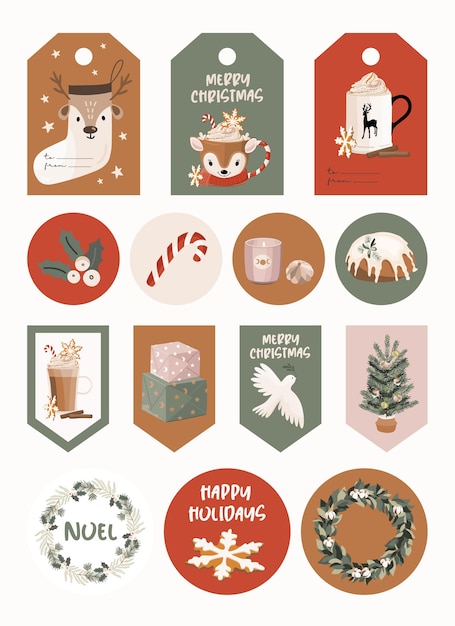 Premium Vector | Christmas set with stickers and labels.