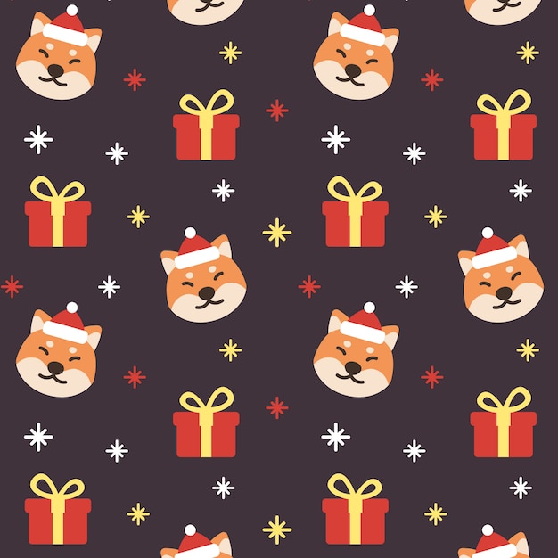 Premium Vector | Christmas shiba inu dog seamless pattern background