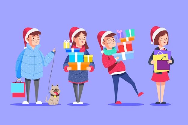 Free Vector | Christmas shopping scene illustration