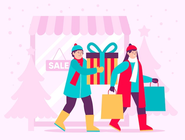 Free Vector | Christmas shopping scene illustration