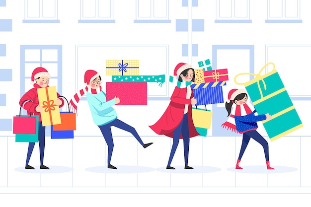 Free Vector | Christmas shopping scene with gifts