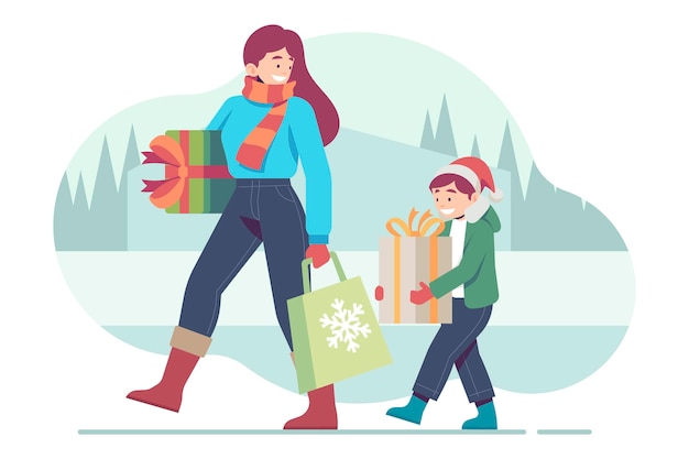 Free Vector | Christmas shopping scene with presents