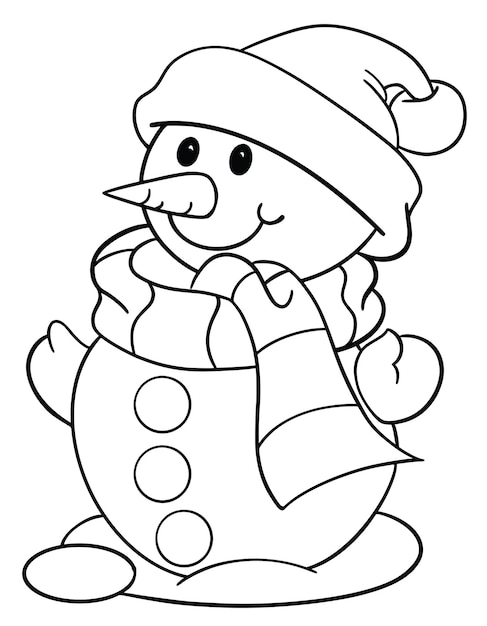 Premium Vector | Christmas snowman coloring page