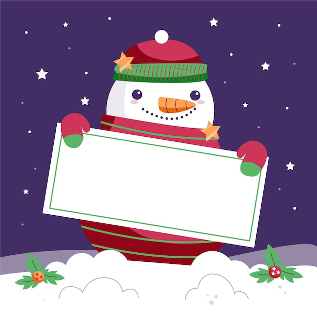 Free Vector | Christmas snowman holding blank banner