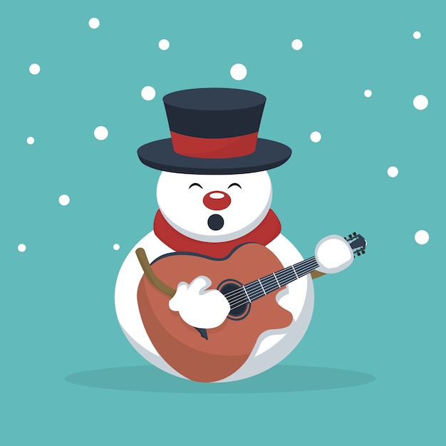 Premium Vector | Christmas snowman musician playing guitar card