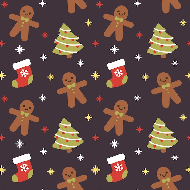 Premium Vector | Christmas sock and gingerbread seamless pattern background