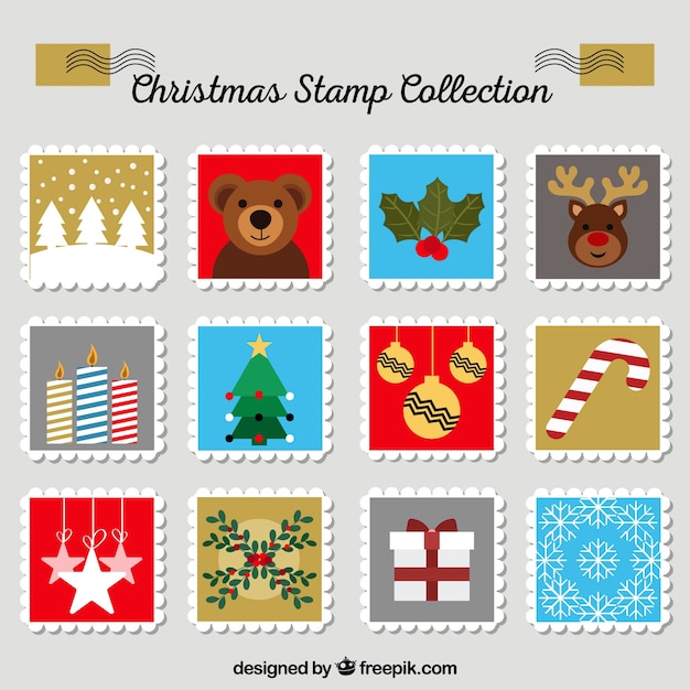 Free Vector Christmas Stamp Collection Of Twelve