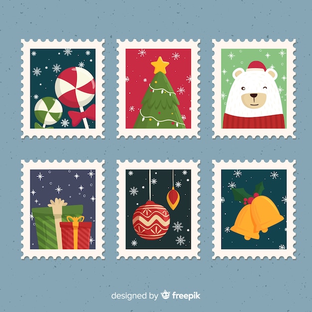 Download Christmas stamp pack with snowflakes | Free Vector