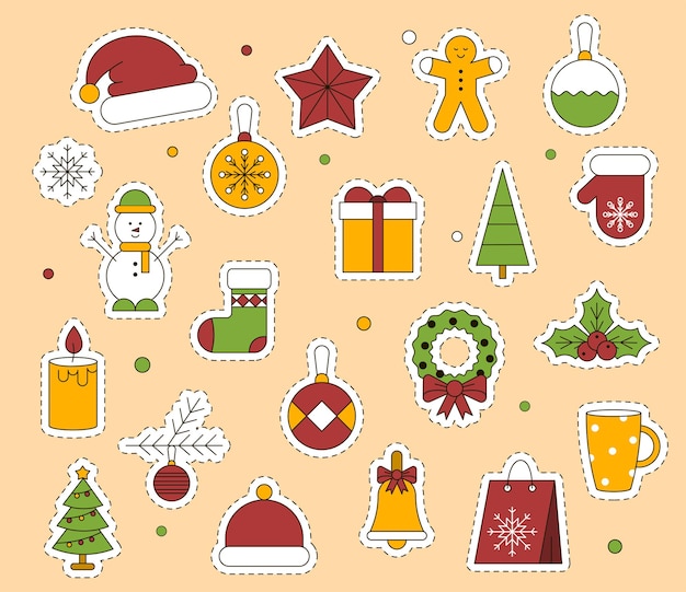 Premium Vector | Christmas stickers or icon set