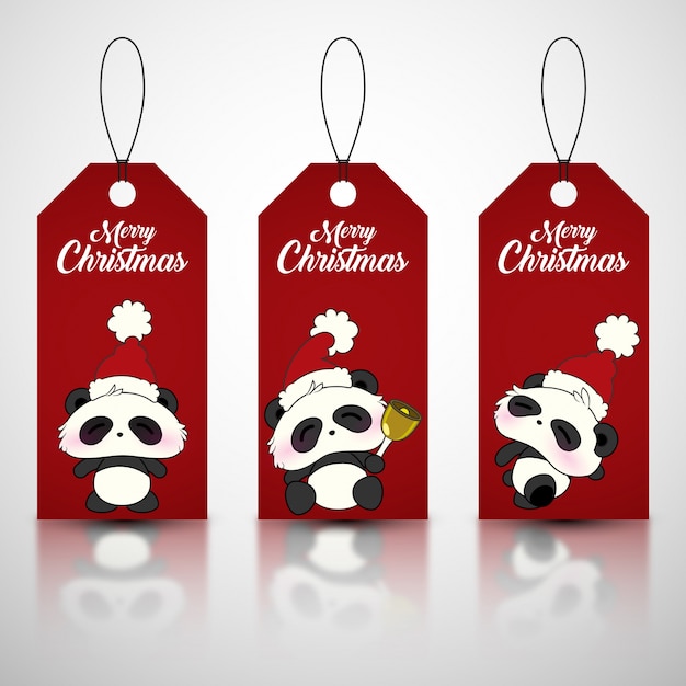 Download Christmas tag panda | Premium Vector