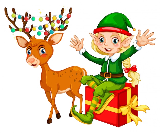 Premium Vector | Christmas theme with elf and reindeer