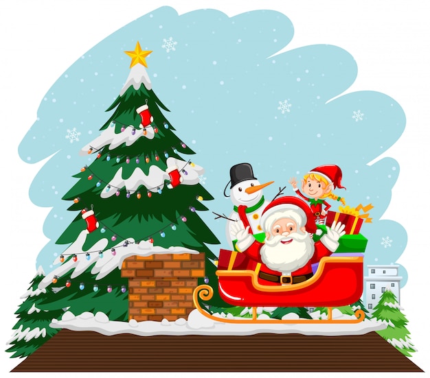 サンタと雪だるまのクリスマステーマ 無料のベクター