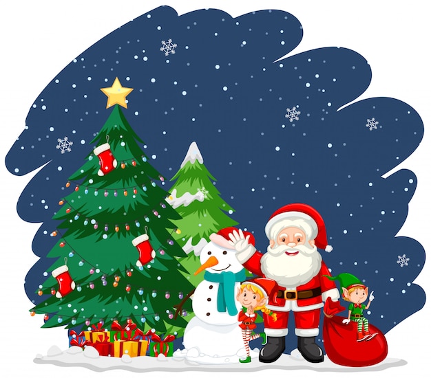 サンタとツリーのクリスマステーマ 無料のベクター