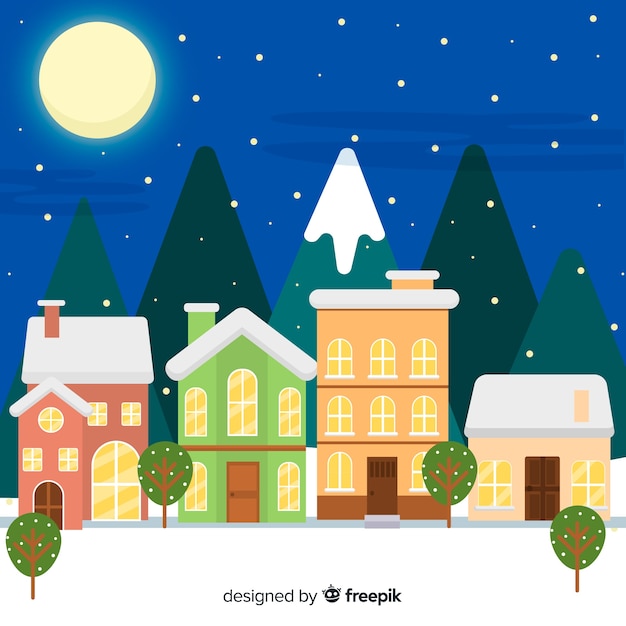 Free Vector | Christmas town background in flat design