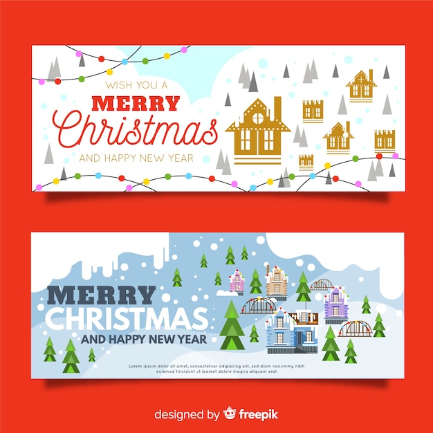 Free Vector | Christmas town banner collection in flat design