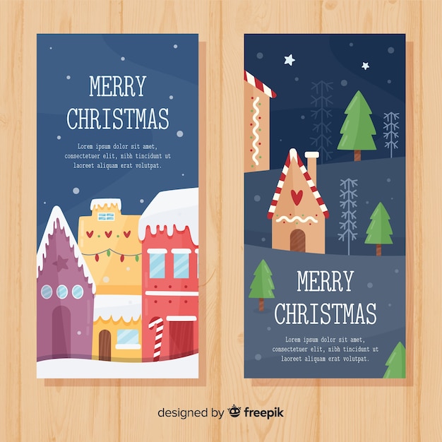 Free Vector | Christmas town banners in flat design