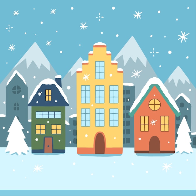 Free Vector | Christmas town concept in hand drawn