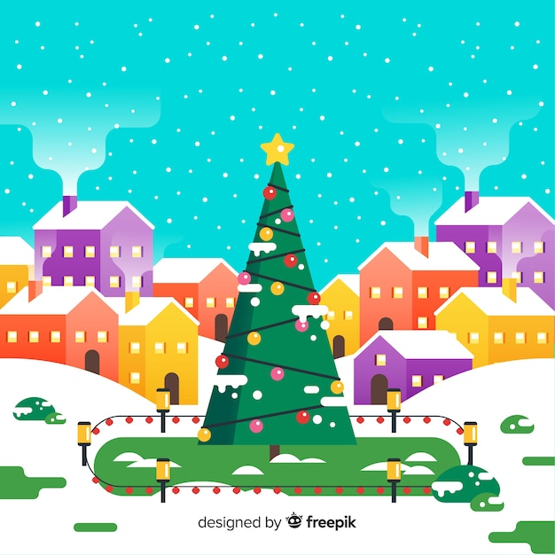 Download Free Vector | Christmas town in flat design