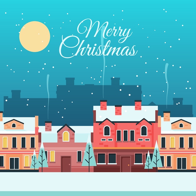 Download Christmas town in flat design Vector | Free Download