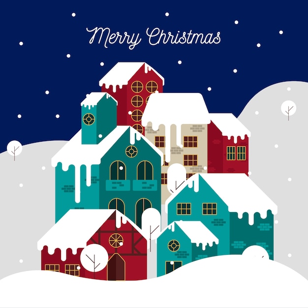 Download Christmas town in flat design | Free Vector