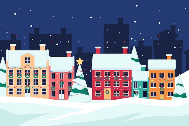 Download Free Vector | Christmas town in flat design