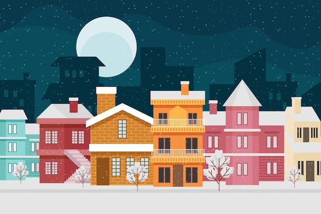 Free Vector | Christmas town in flat design