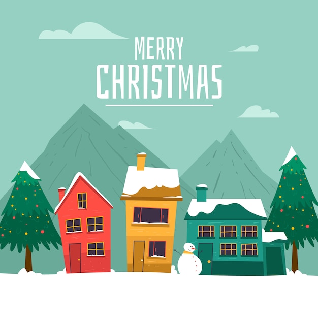 Download Christmas town in hand drawn Vector | Free Download