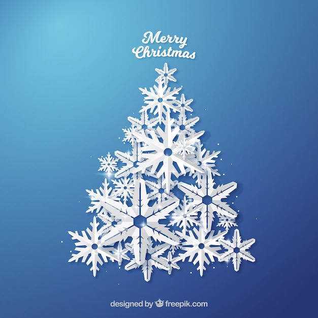 Christmas tree background made of snowflakes Free Vector