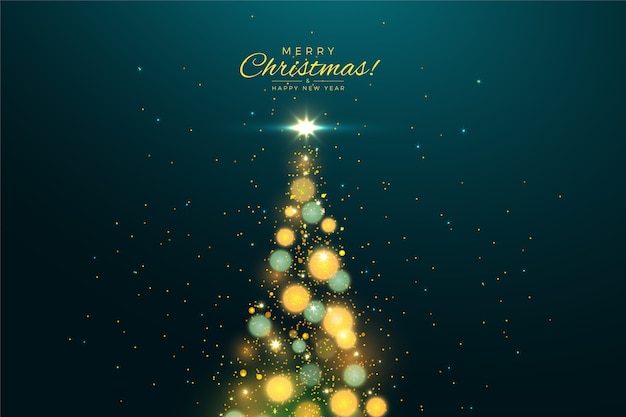 キラキラ効果とクリスマスツリーの背景色 無料のベクター