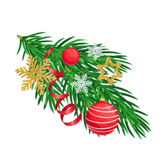 Premium Vector | Christmas tree branch with christmas decorations